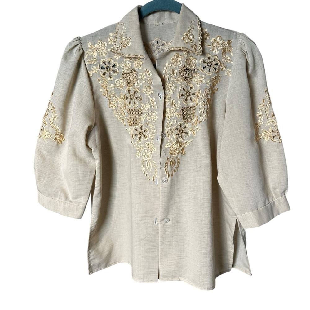 Vintage, cream, handmade blouse, medium